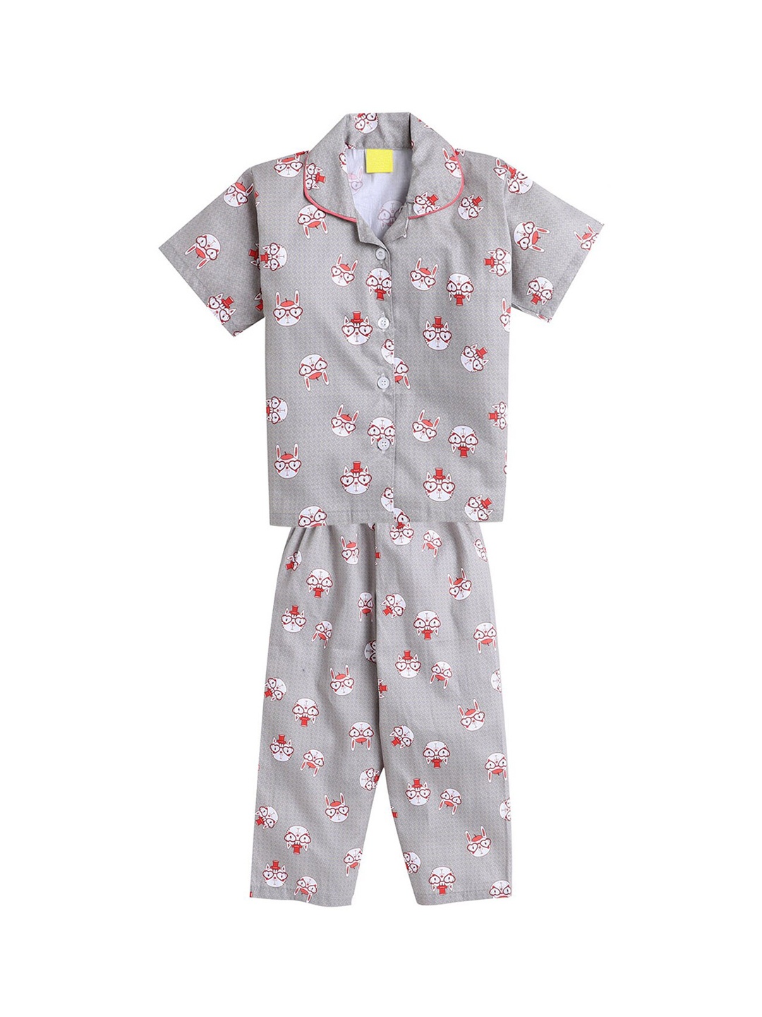 

The Magic Wand Girls Grey & Red Printed Night suit