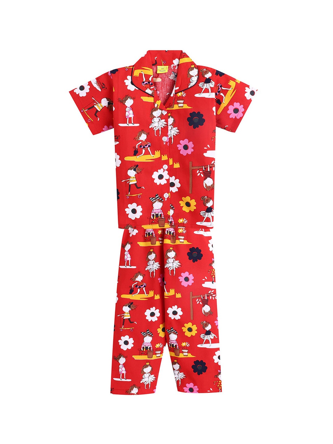 

The Magic Wand Girls Red & Yellow Printed Night suit