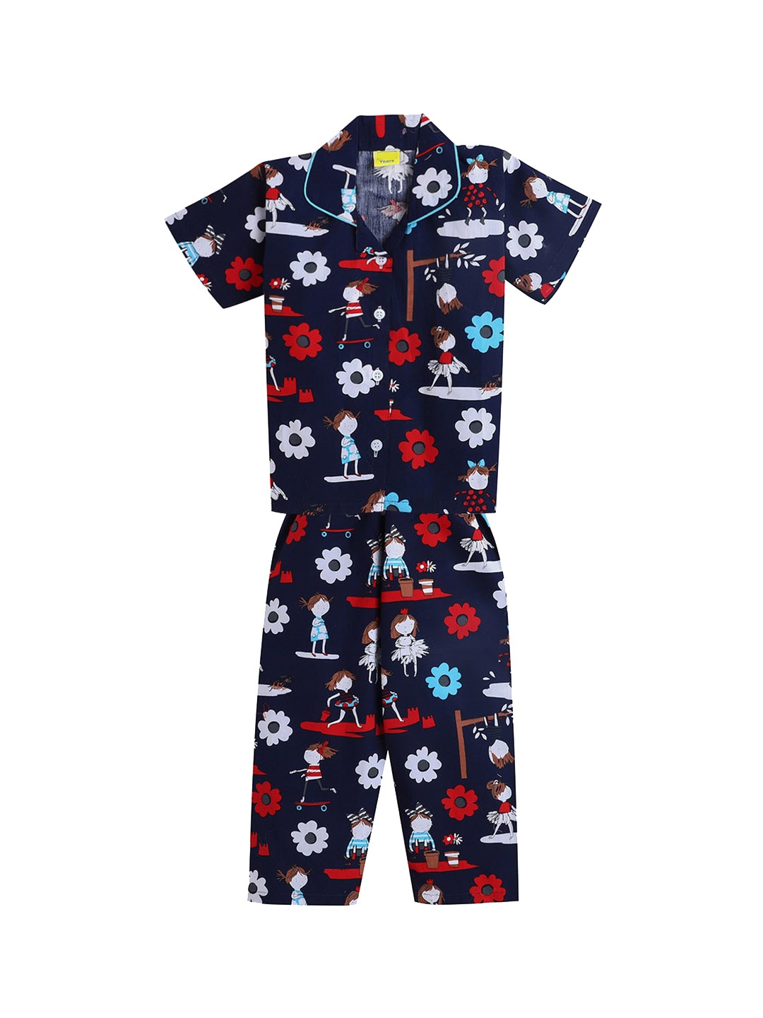 

The Magic Wand Girls Navy Blue Floral Nightsuit