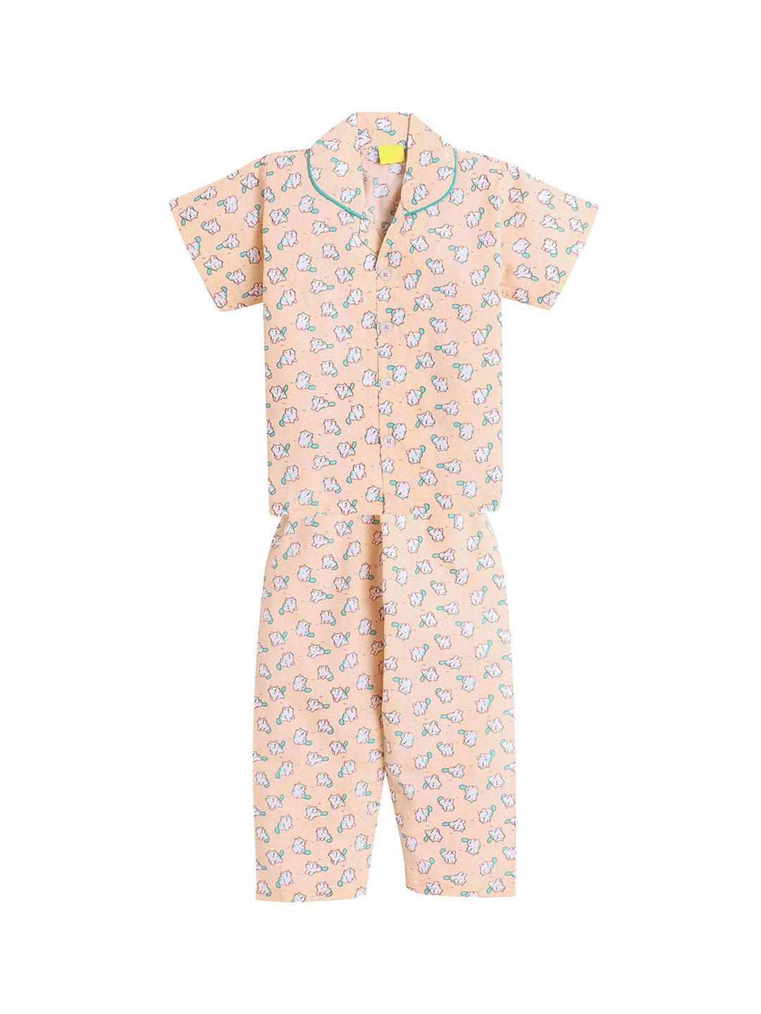 

The Magic Wand Girls Peach & White Animal Print Night Suit