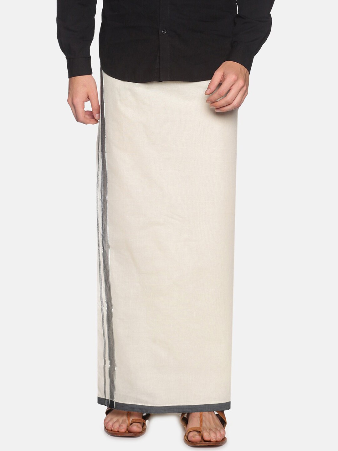 

Sethukrishna Men Off-White Solid Cotton Traditional Kerala Double Mundu