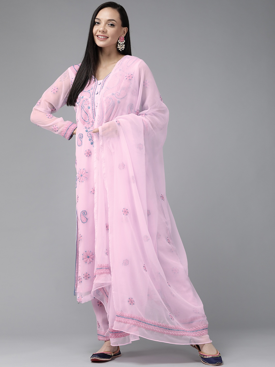 

ADA Pink Embroidered Sustainable Handloom Unstitched Dress Material