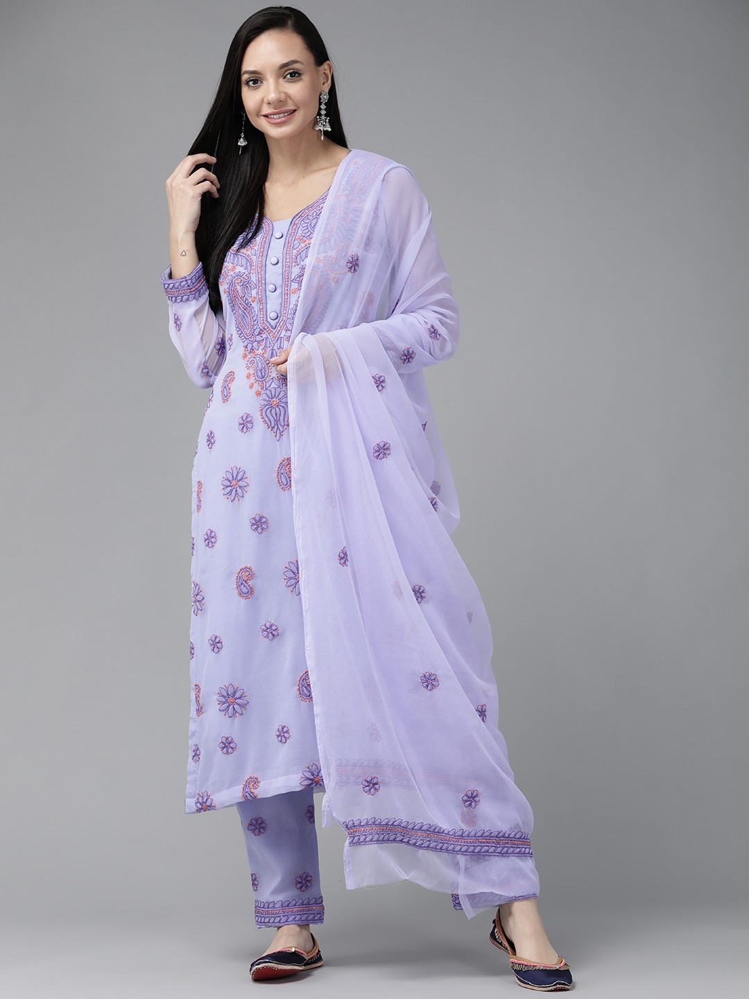 

ADA Women Purple Embroidered Unstitched Dress Material