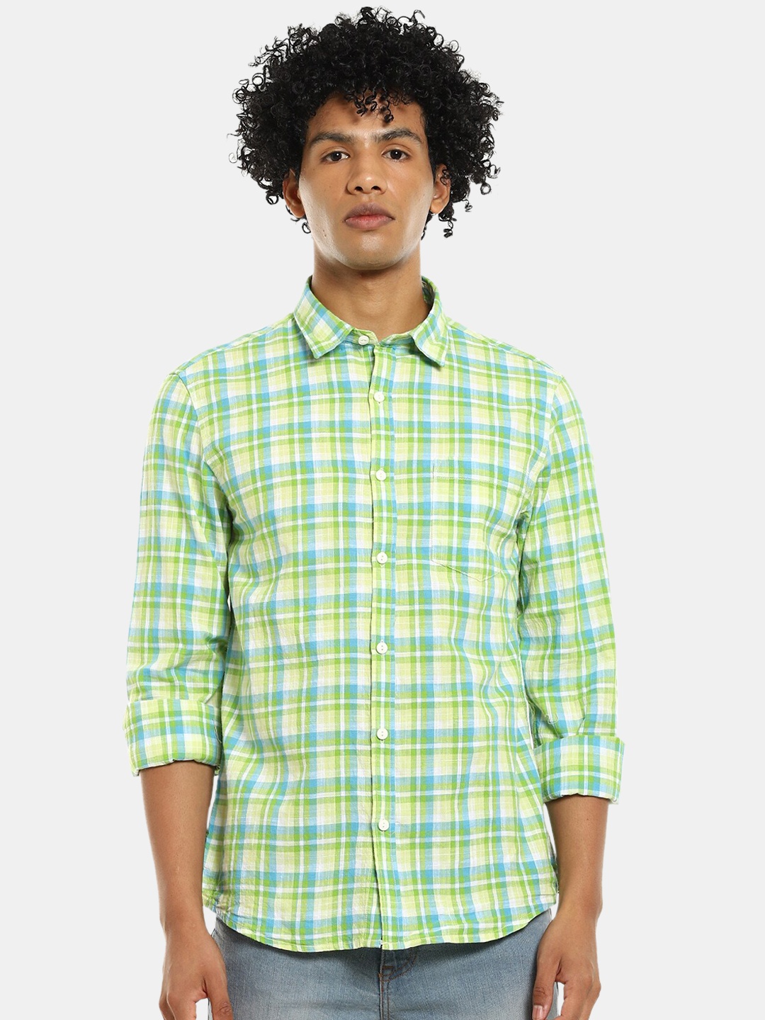 

Ruggers Men Green Checked Casual Shirt