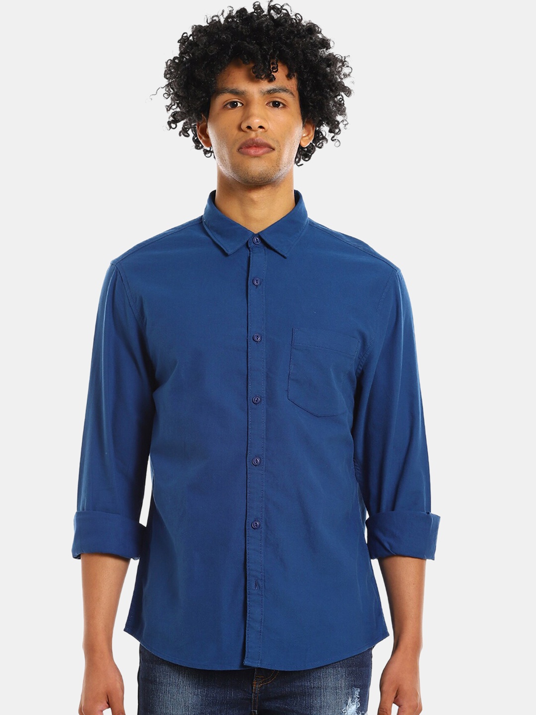 

Ruggers Men Blue Cotton Spread Collar Solid Regular Fit Casual Shirt