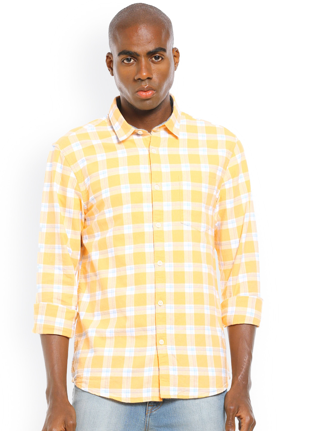 

Ruggers Men Yellow & White Checked Casual Shirt