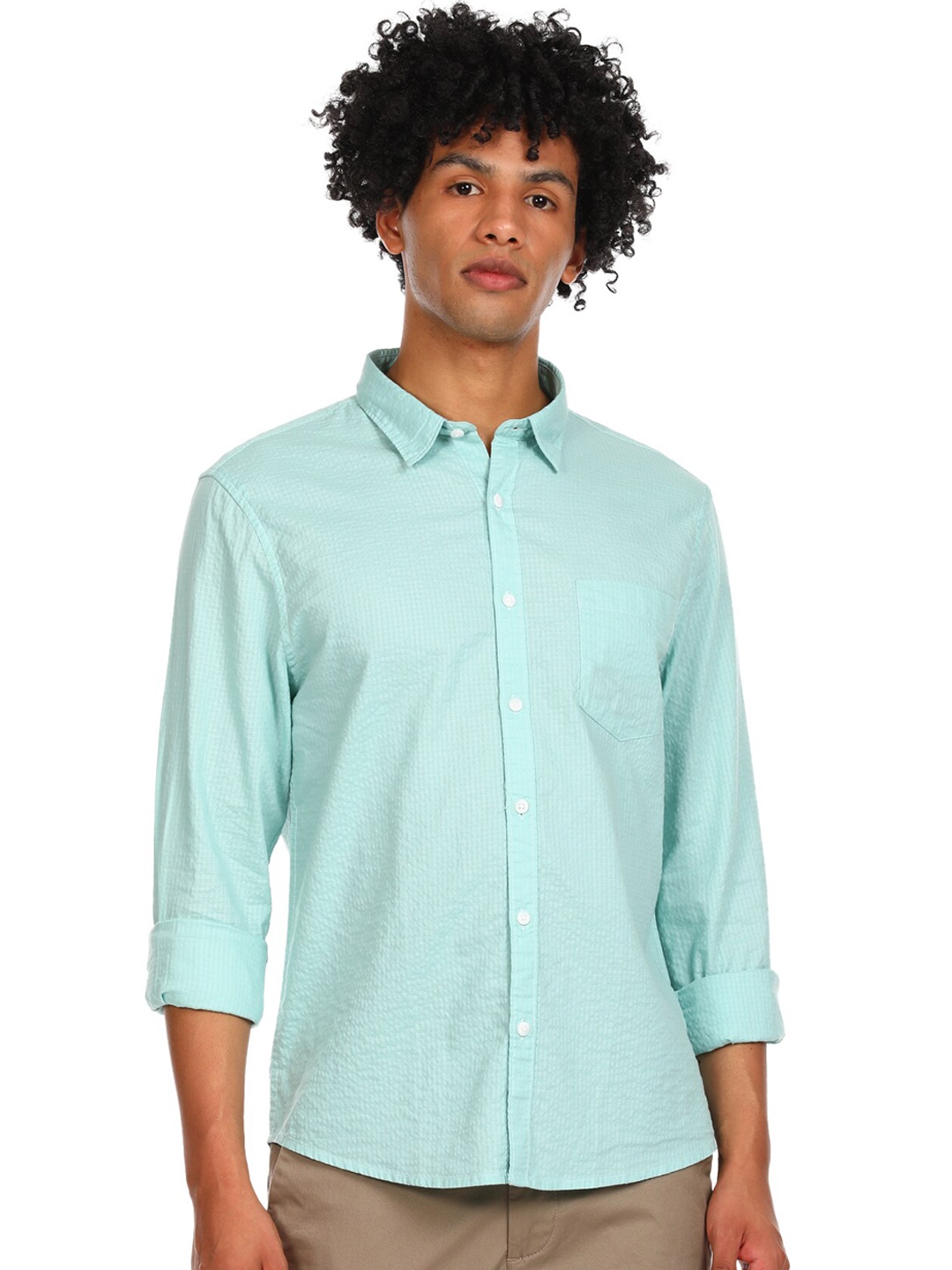 

Ruggers Men Green Cotton Checked Casual Shirt