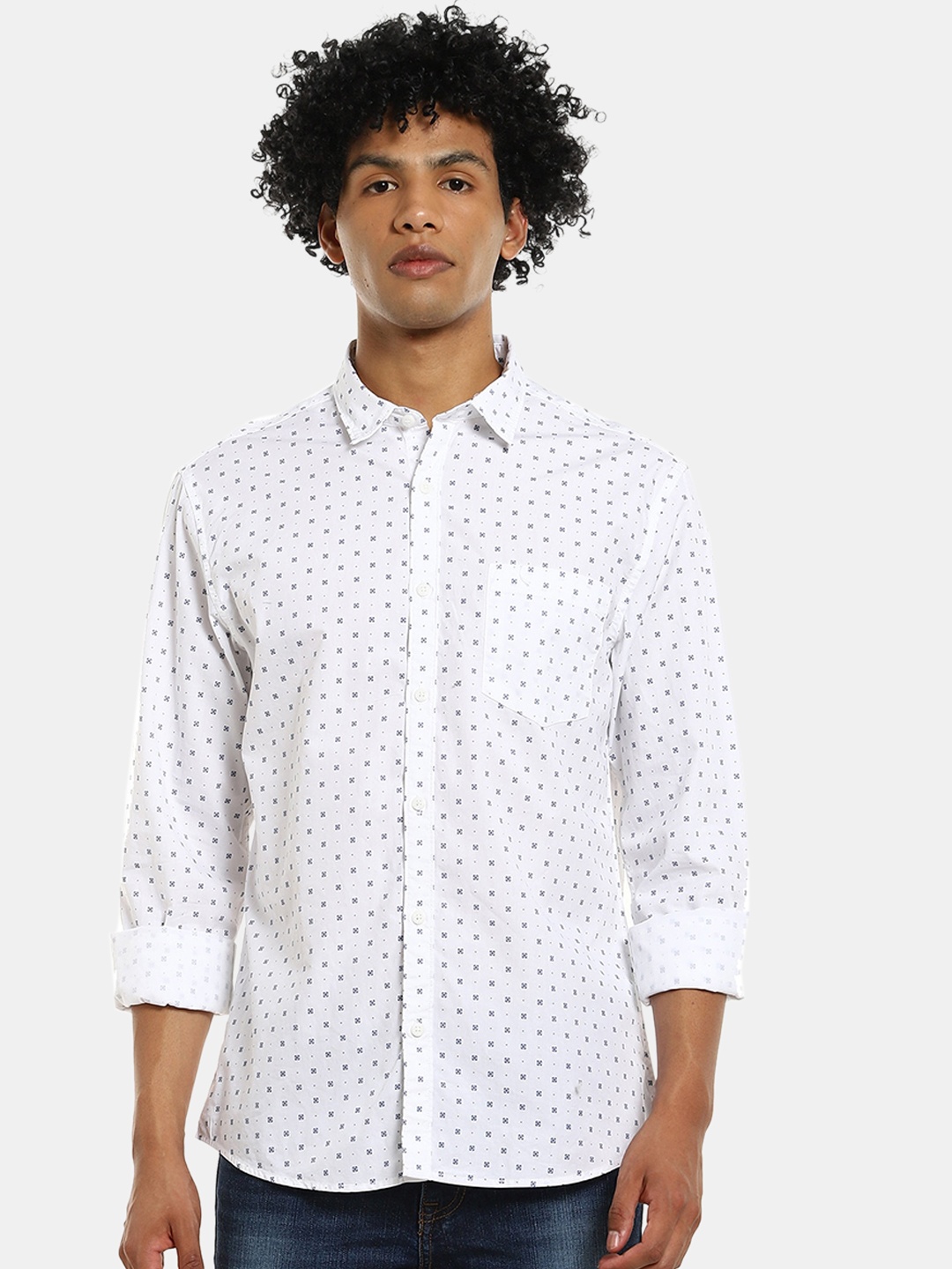 

Ruggers Men White Cotton Micro Printed Casual Shirt