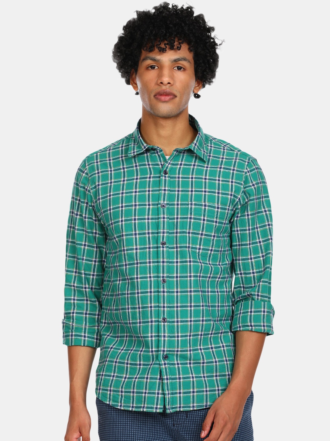 

Ruggers Men Green Checked Casual Shirt