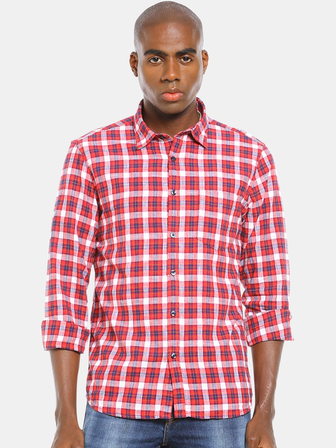 

Ruggers Men Red and White Cotton Tartan Checked Casual Shirt