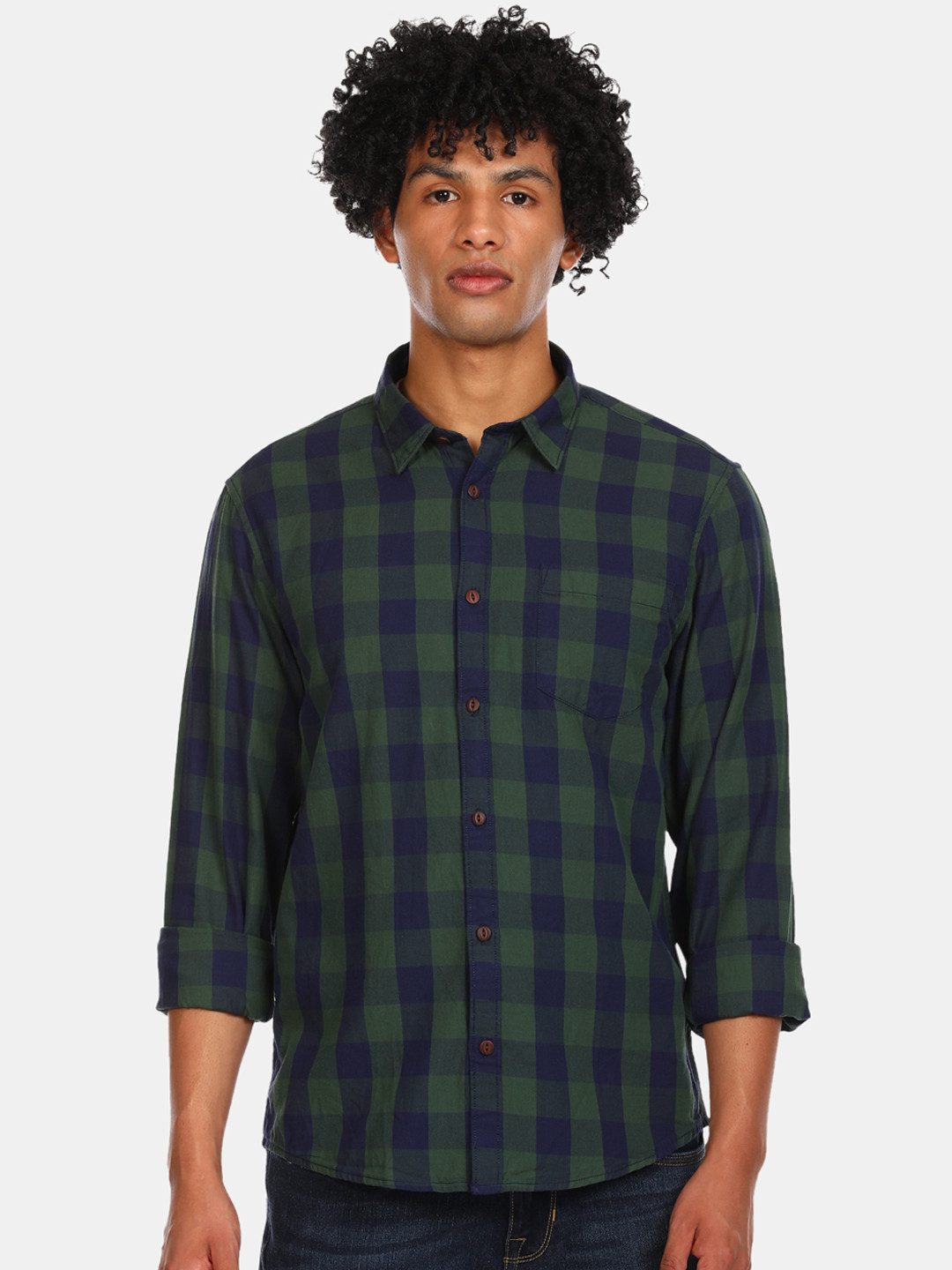 

Ruggers Men Green Buffalo Checks Checked Pure Cotton Casual Shirt