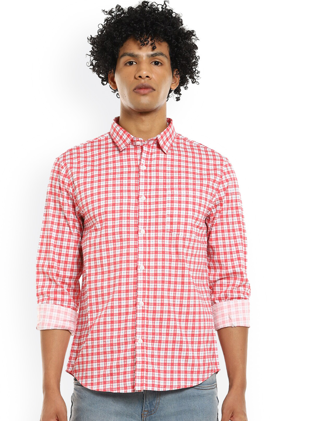 

Ruggers Men Red & White Pure Cotton Gingham Checked Casual Shirt