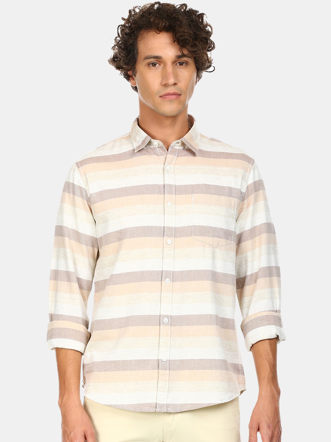 

Ruggers Men Beige Horizontal Stripes Striped Casual Shirt