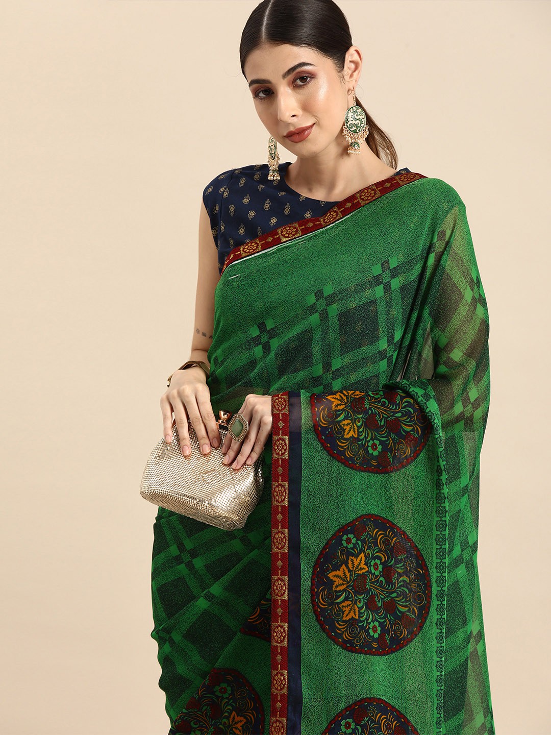 

Anouk Green Woven Design Pure Georgette Bhagalpuri Saree