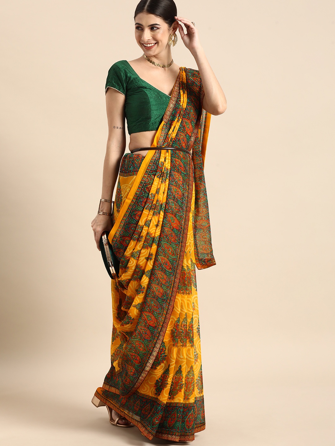 

Anouk Yellow Floral Pure Georgette Floral Printed Bhagalpuri Saree