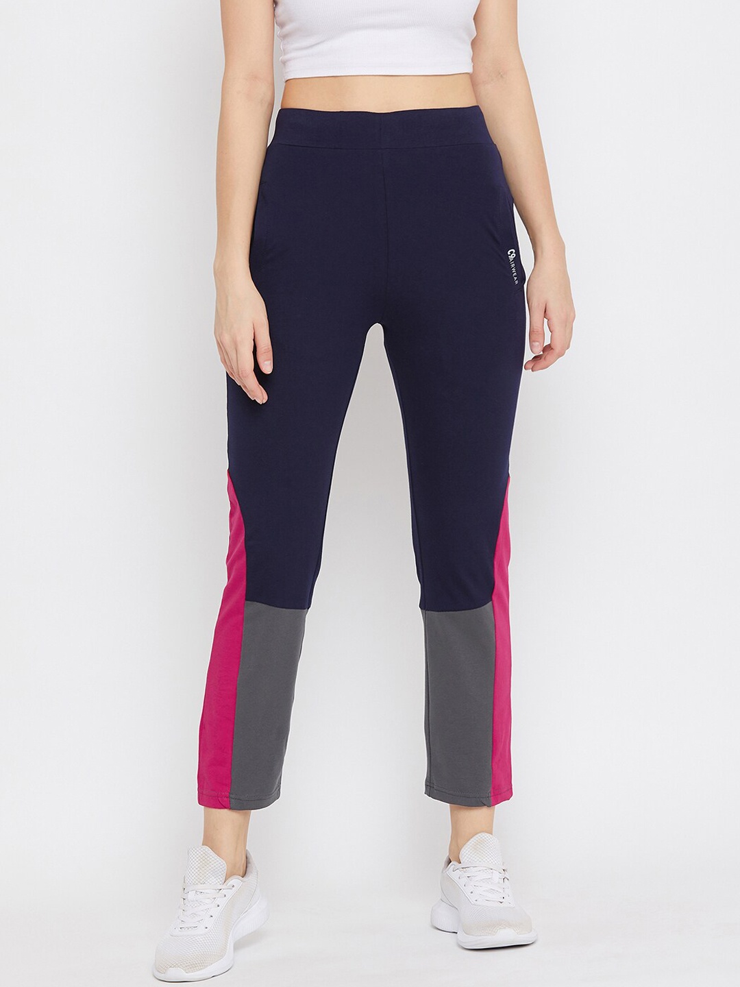 

C9 AIRWEAR Women Navy Blue & Pink Colourblocked Track Pants