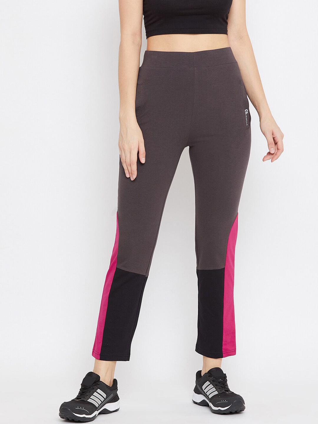

C9 AIRWEAR Women Coffee Brown & Black Colourblocked Cotton Track Pants