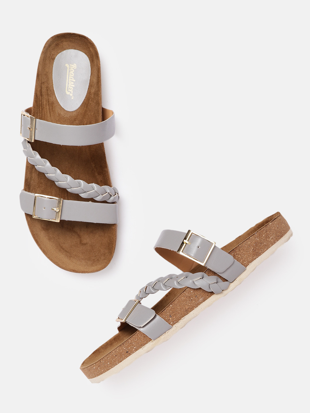 

Roadster Women Grey Solid Open Toe Flats with Buckles