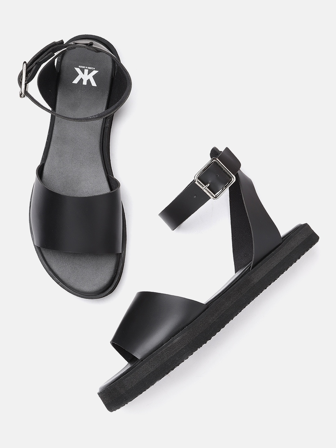 

Kook N Keech Women Black Solid Mid-Top Open Toe Flats