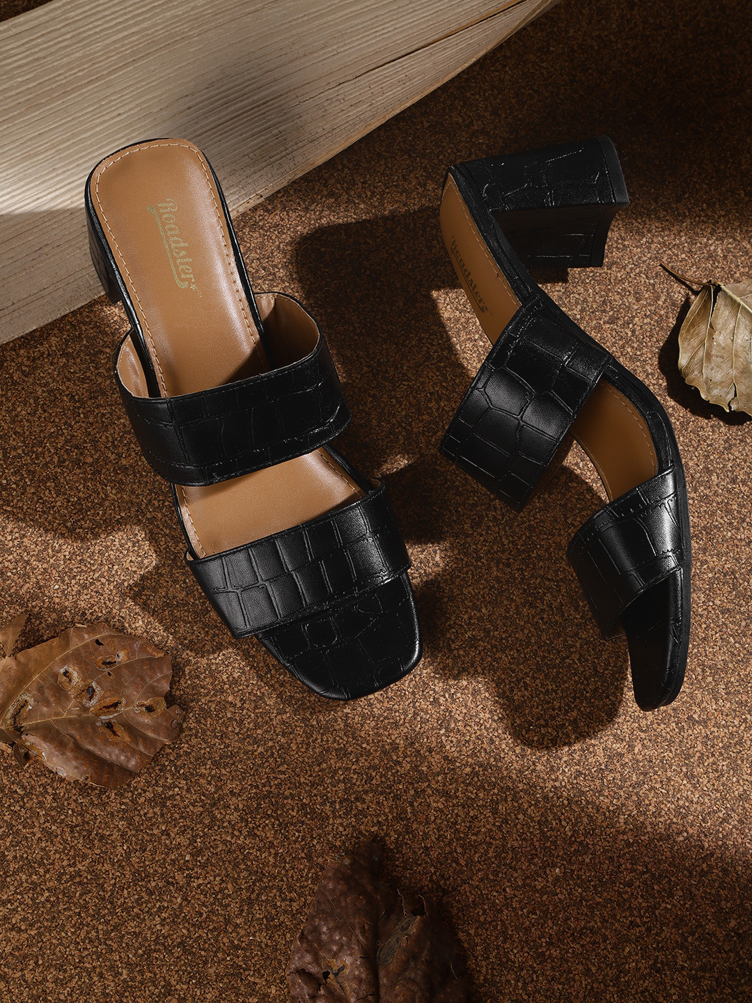 

Roadster Black Croc Textured Block Heels