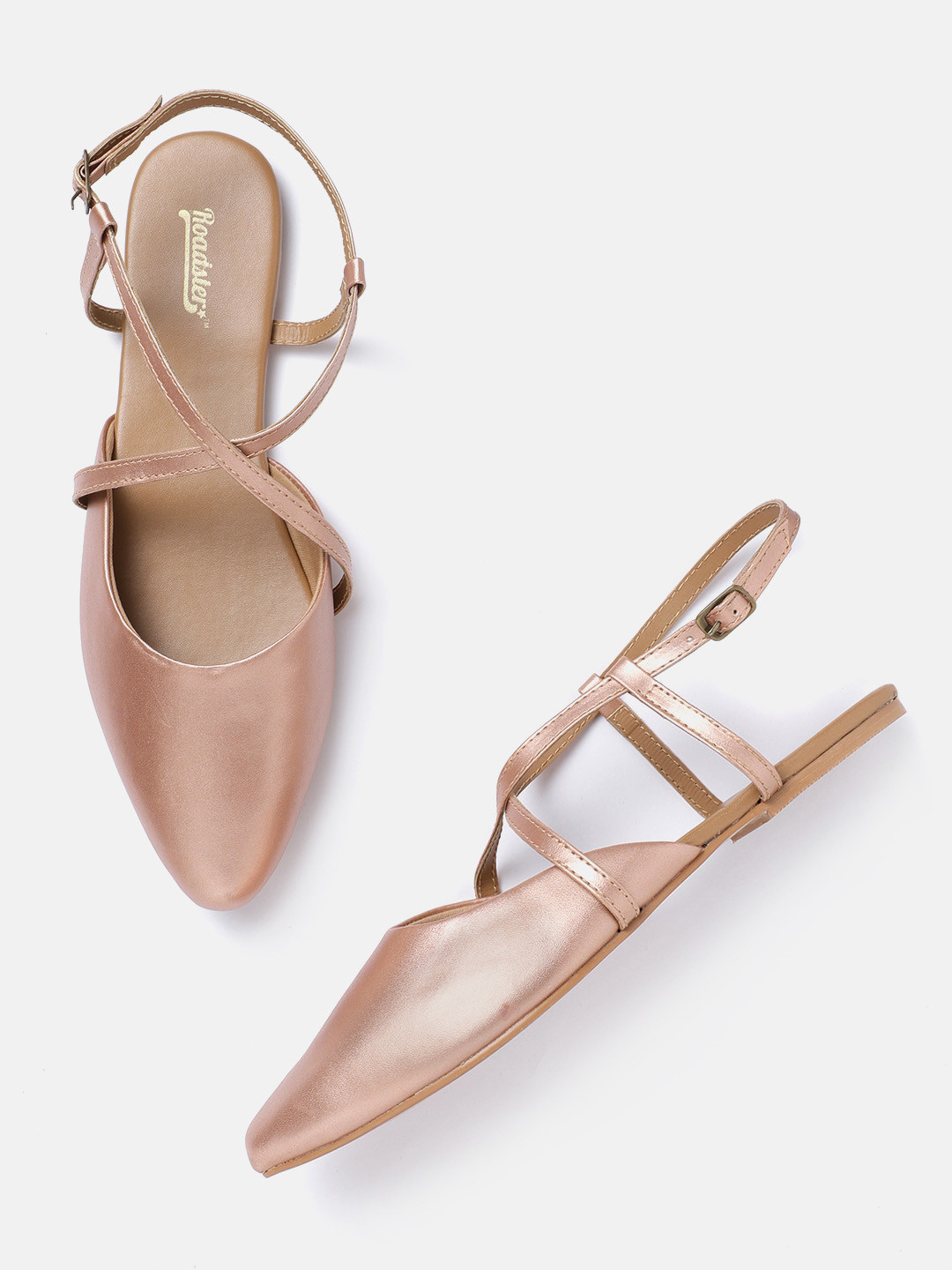 

Roadster Women Rose Gold-Toned Solid Criss-Cross Strap Flats