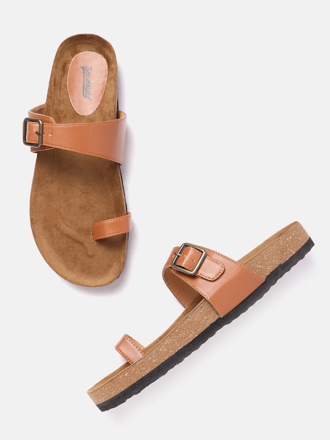

Roadster Women Tan Brown One Toe Flats with Buckles