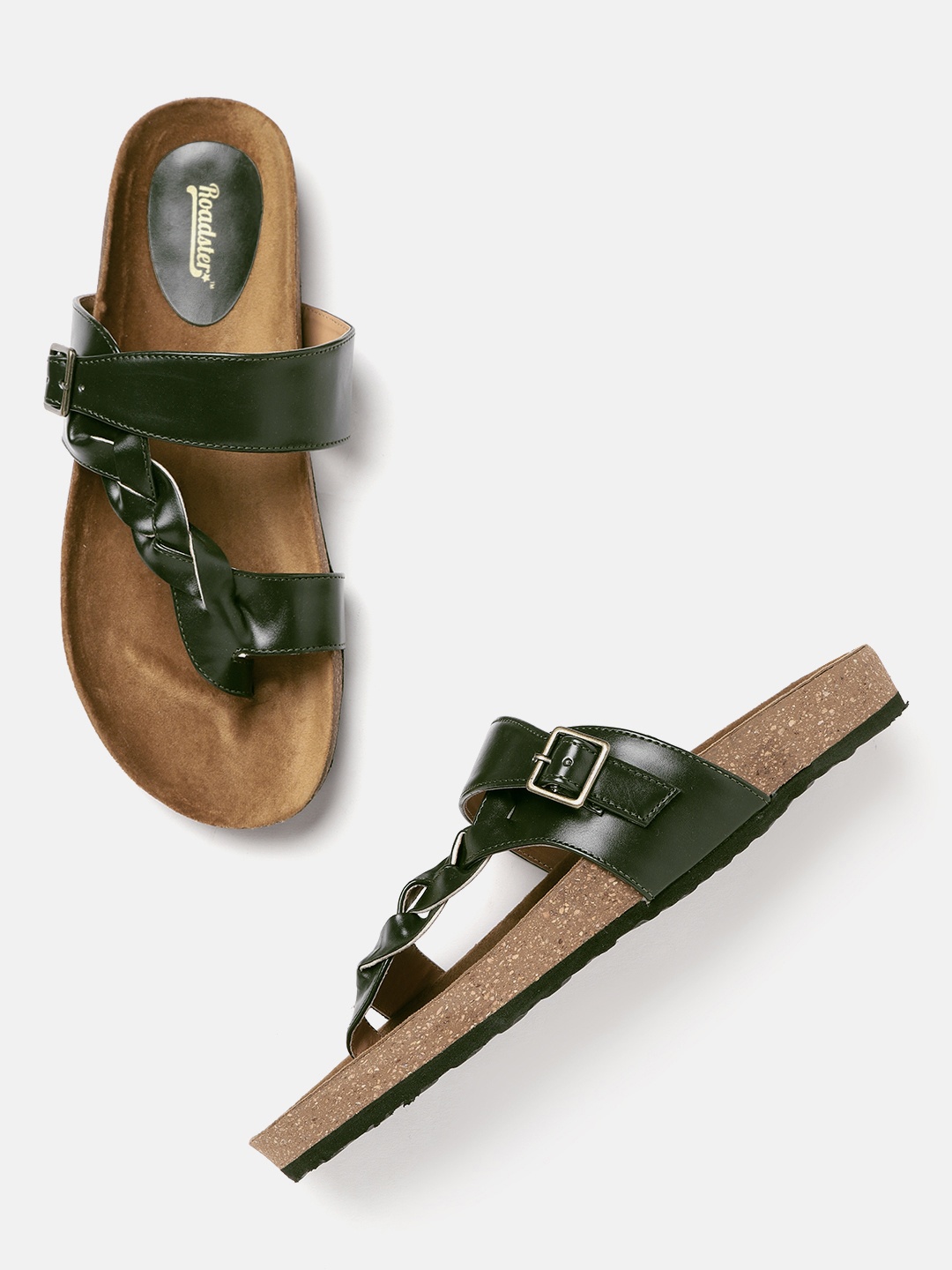 

Roadster Women Green Solid One Toe Flats with Braided Design with Buckle Detail