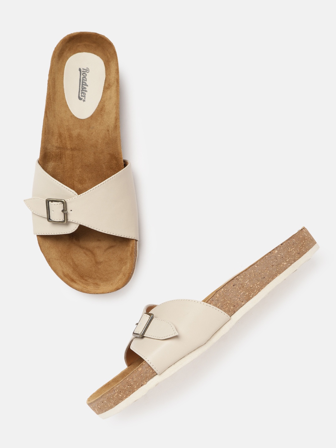 

Roadster Women Cream-Coloured Solid Open Toe Flats with Buckle Detail