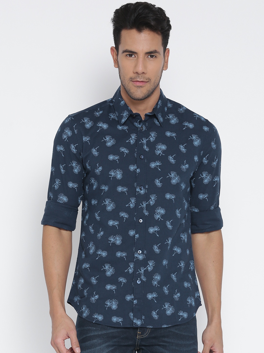 

Jack & Jones Men Navy Slim Fit Printed Casual Shirt, Navy blue