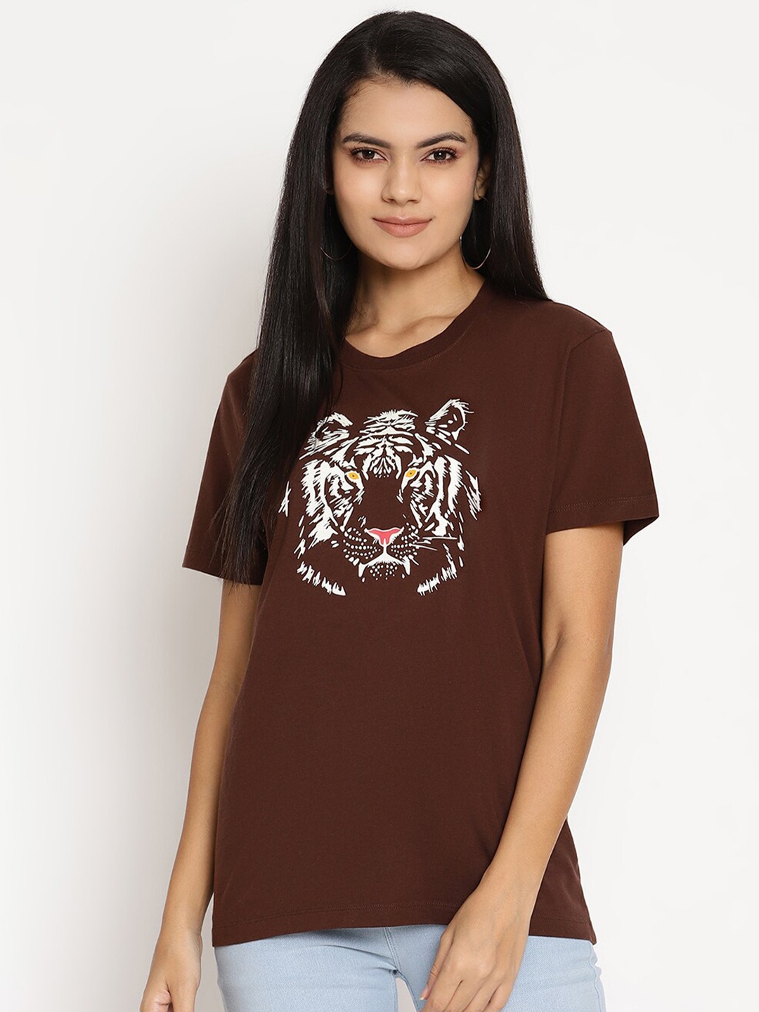 

Wolfpack Women Coffee Brown Graphic Printed T-shirt