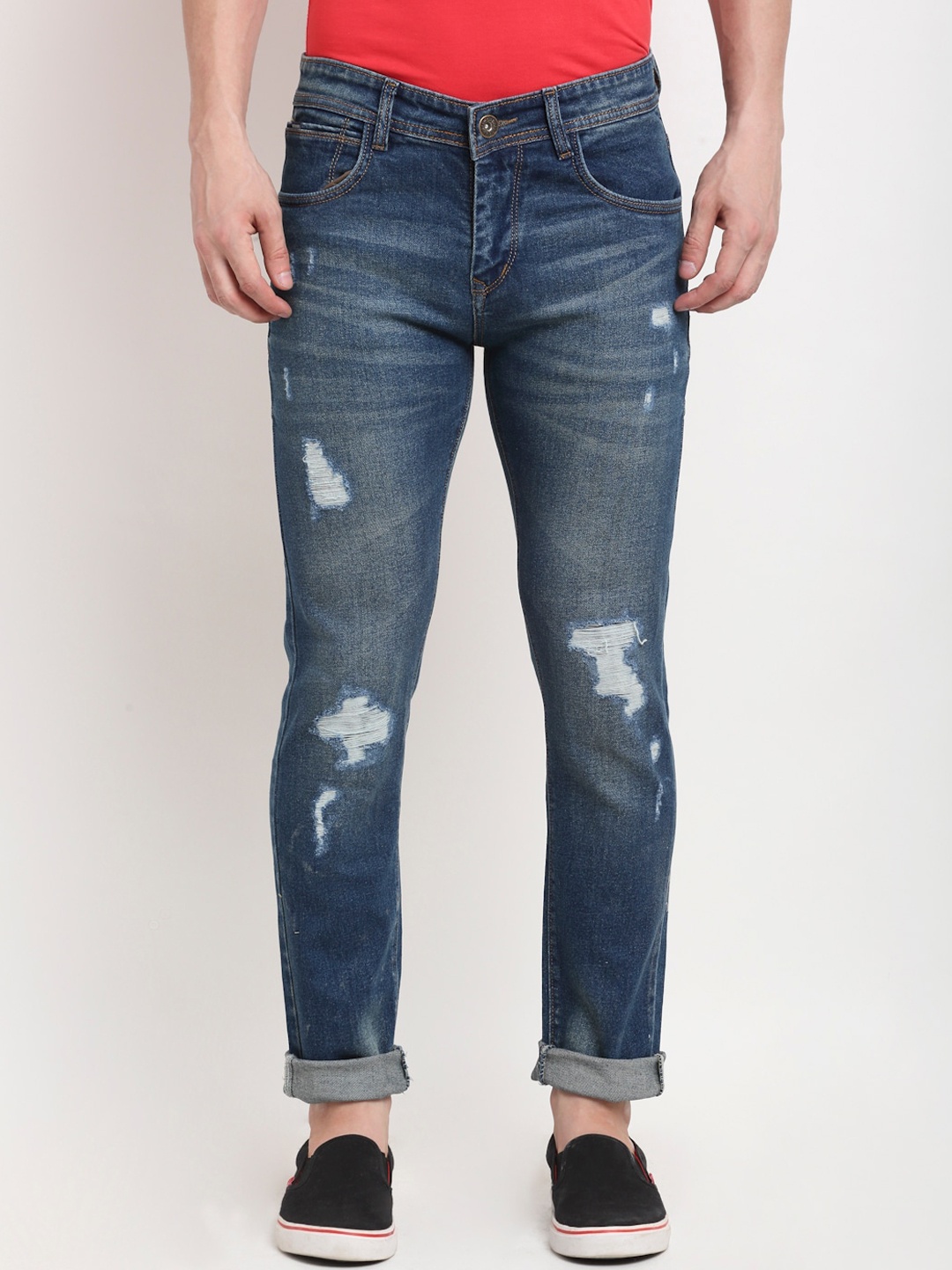 

Rodamo Men Blue Slim Fit Mildly Distressed Heavy Fade Jeans