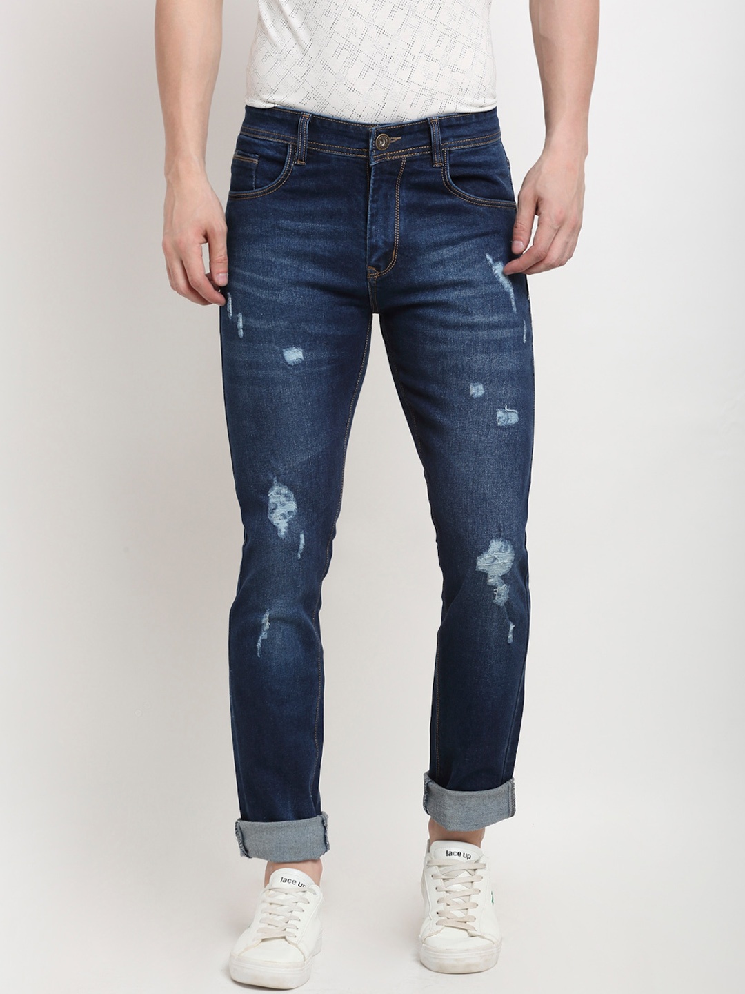 

Rodamo Men Blue Slim Fit Mildly Distressed Light Fade Jeans