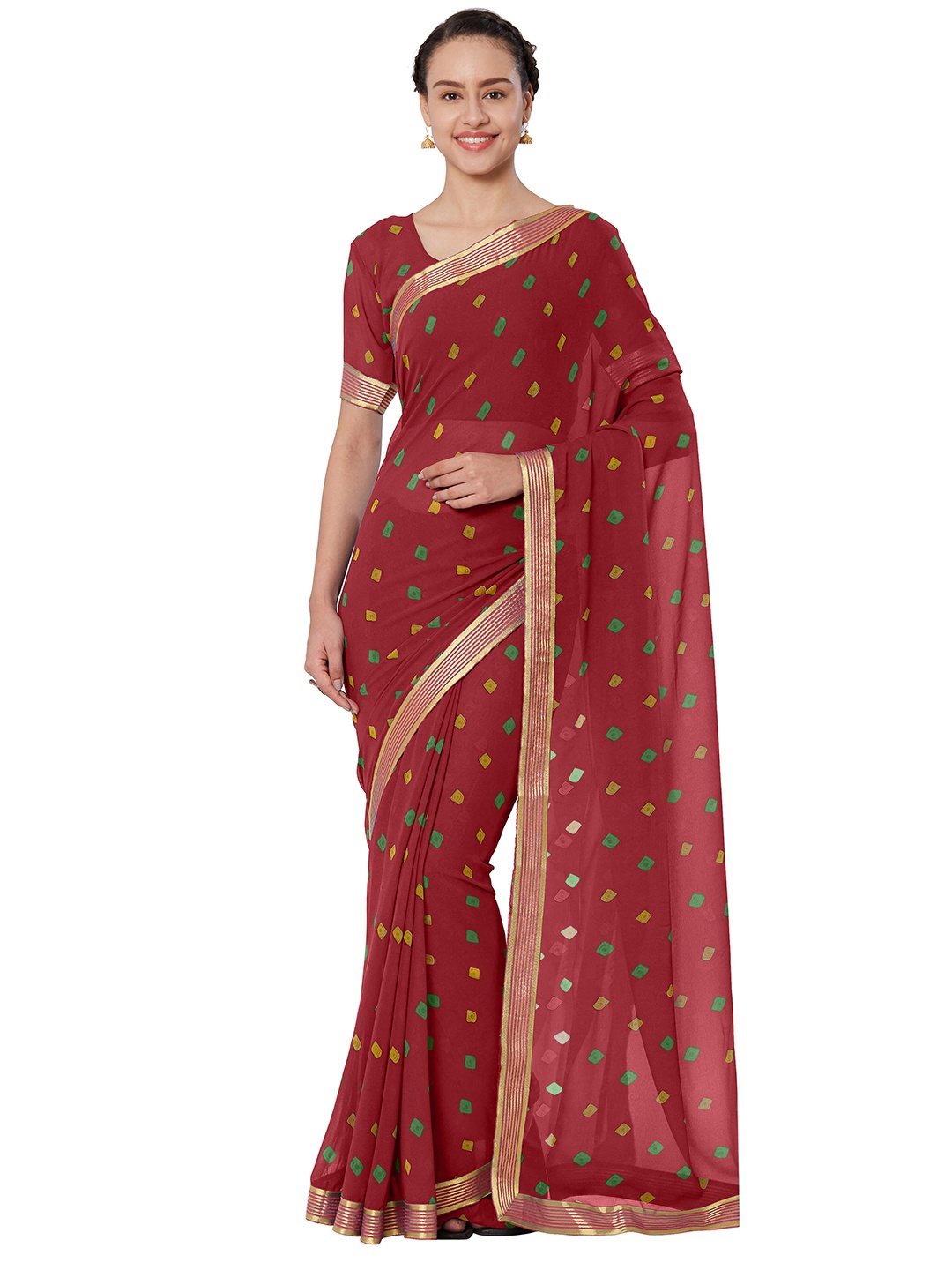 

KALINI Red & Yellow Bandhani Saree