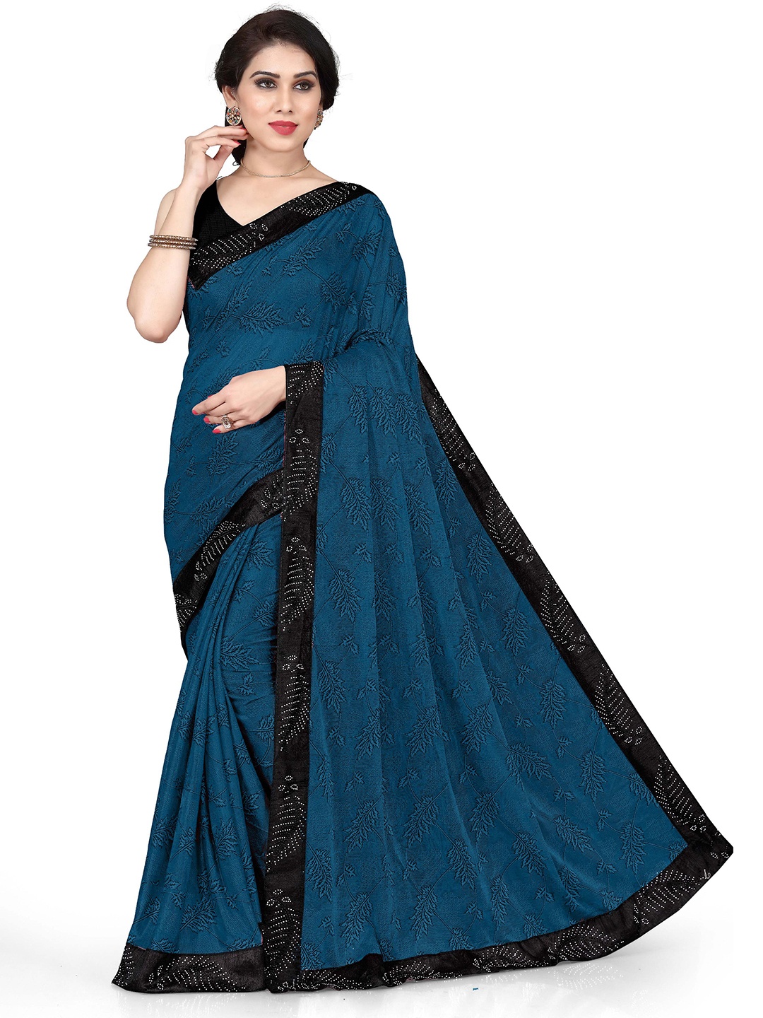

KALINI Blue & Black Floral Printed Saree