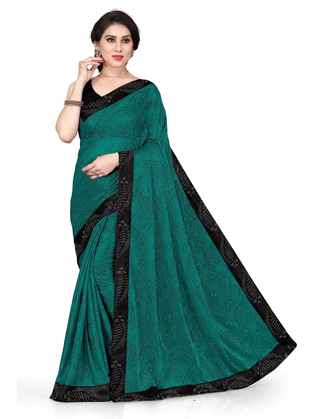 

KALINI Teal Blue & Black Floral Printed Saree
