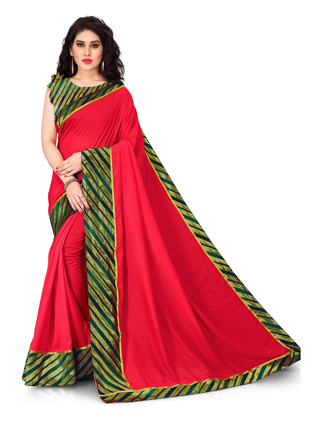 

KALINI Red & Green Vichitra Silk Saree