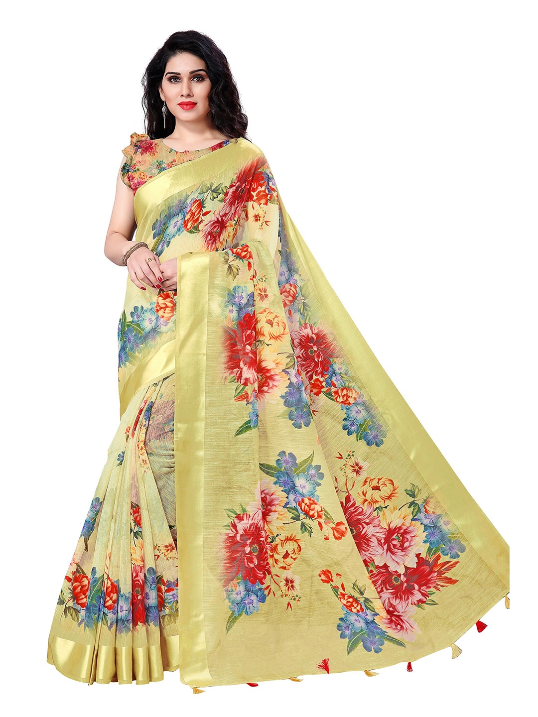 

Mirchi Fashion Yellow & Red Floral Bagh Saree