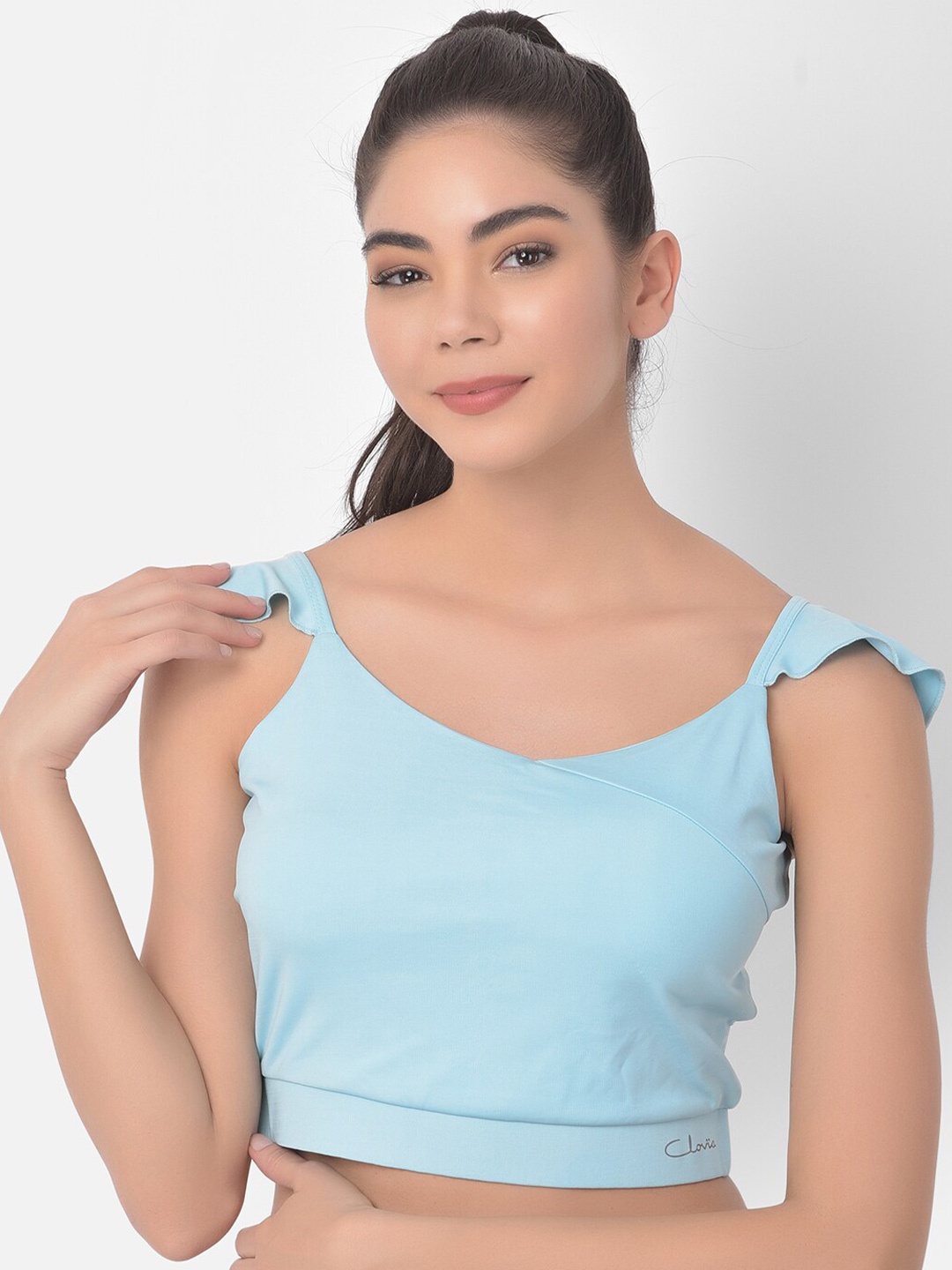 

Clovia Women Blue Flutter Sleeve Crop Top