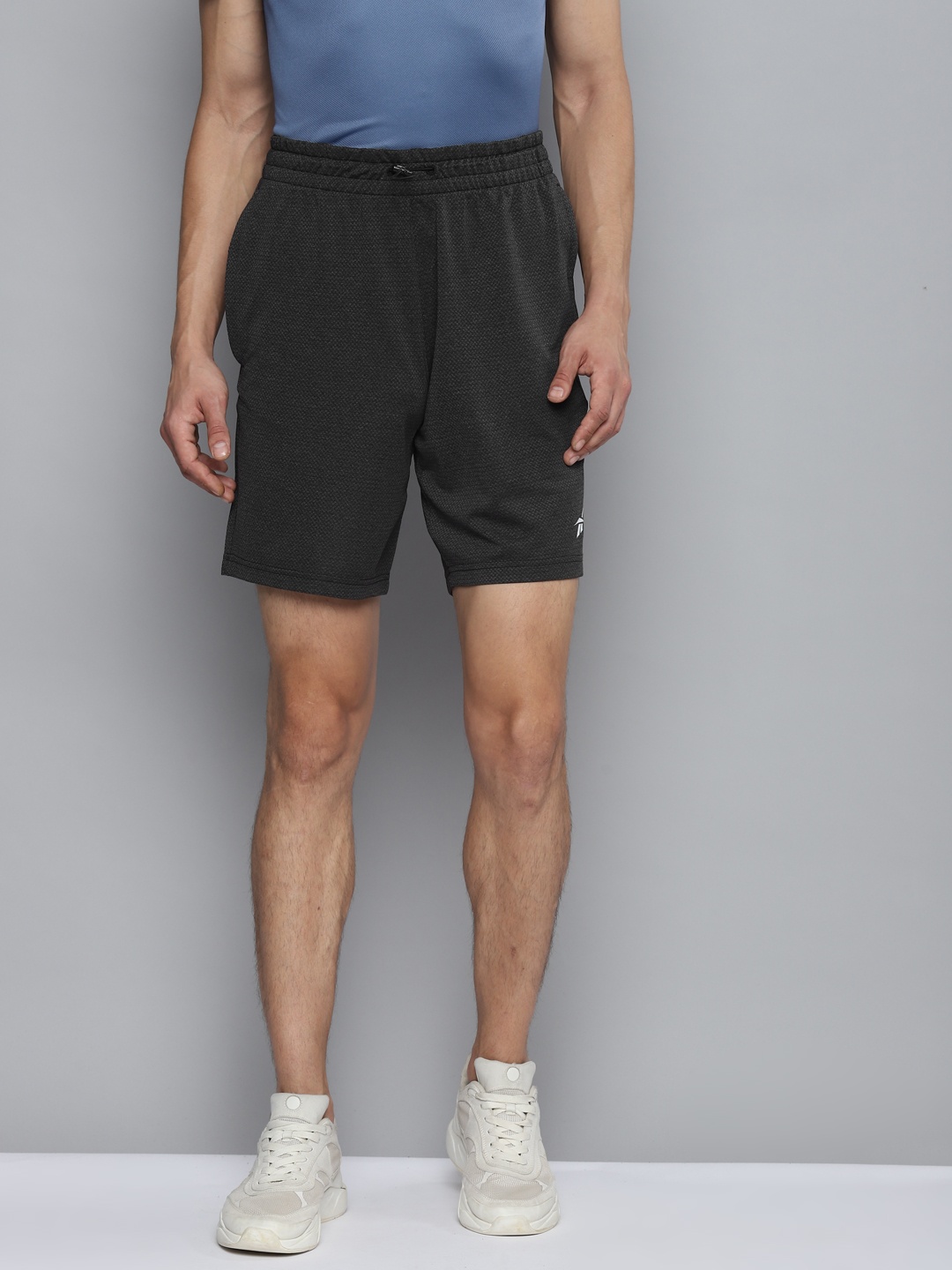 

Reebok Men Charcoal Grey Solid Training Wor Melange Knit Shorts, Black