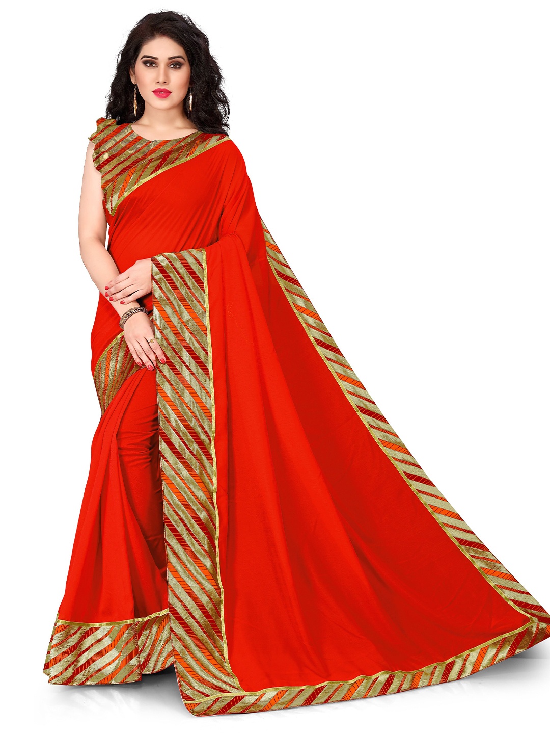 

KALINI Red & Gold-Toned Vichitra Silk Saree