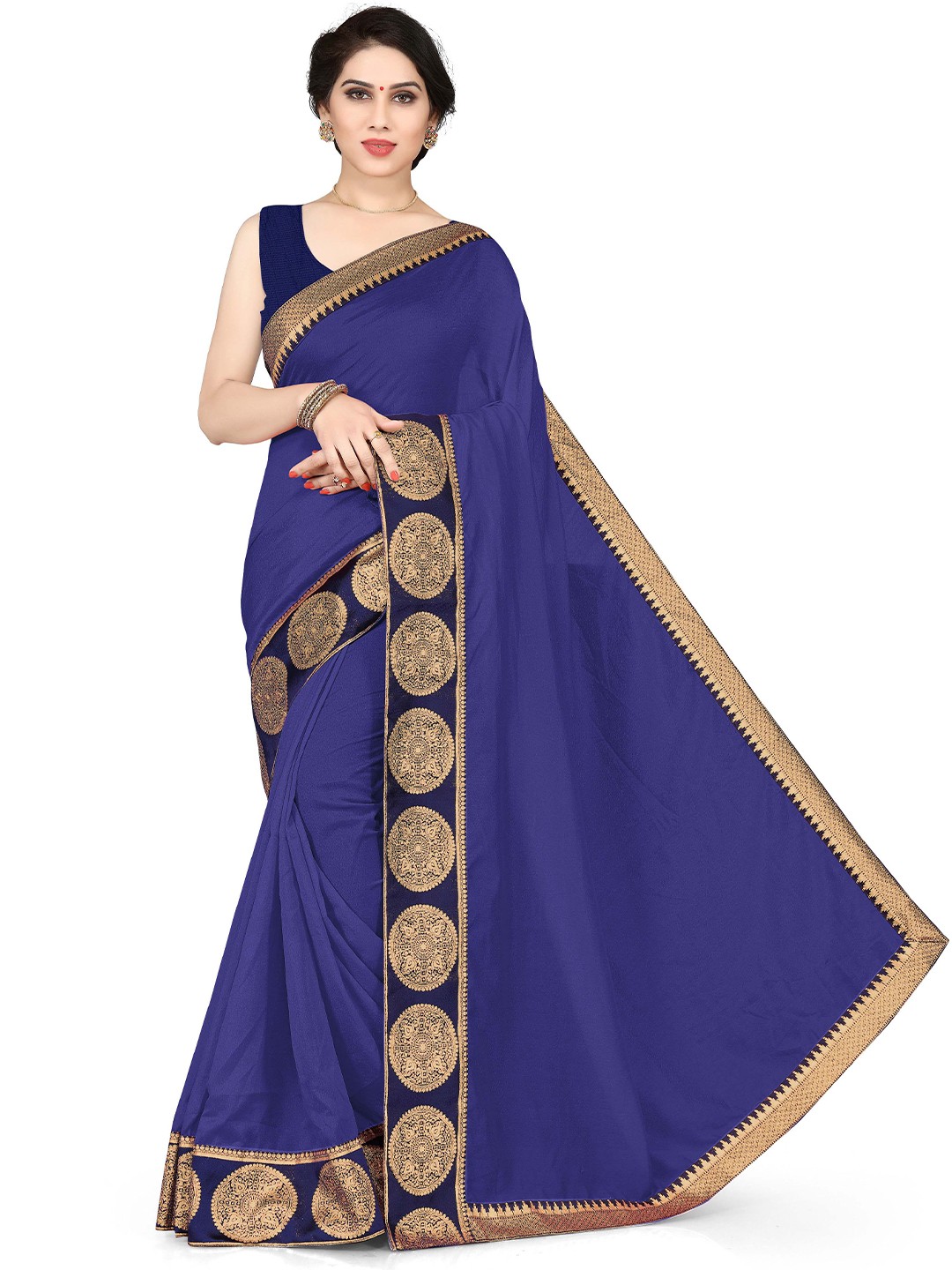 

KALINI Blue & Gold-Toned Vichitra Silk Saree