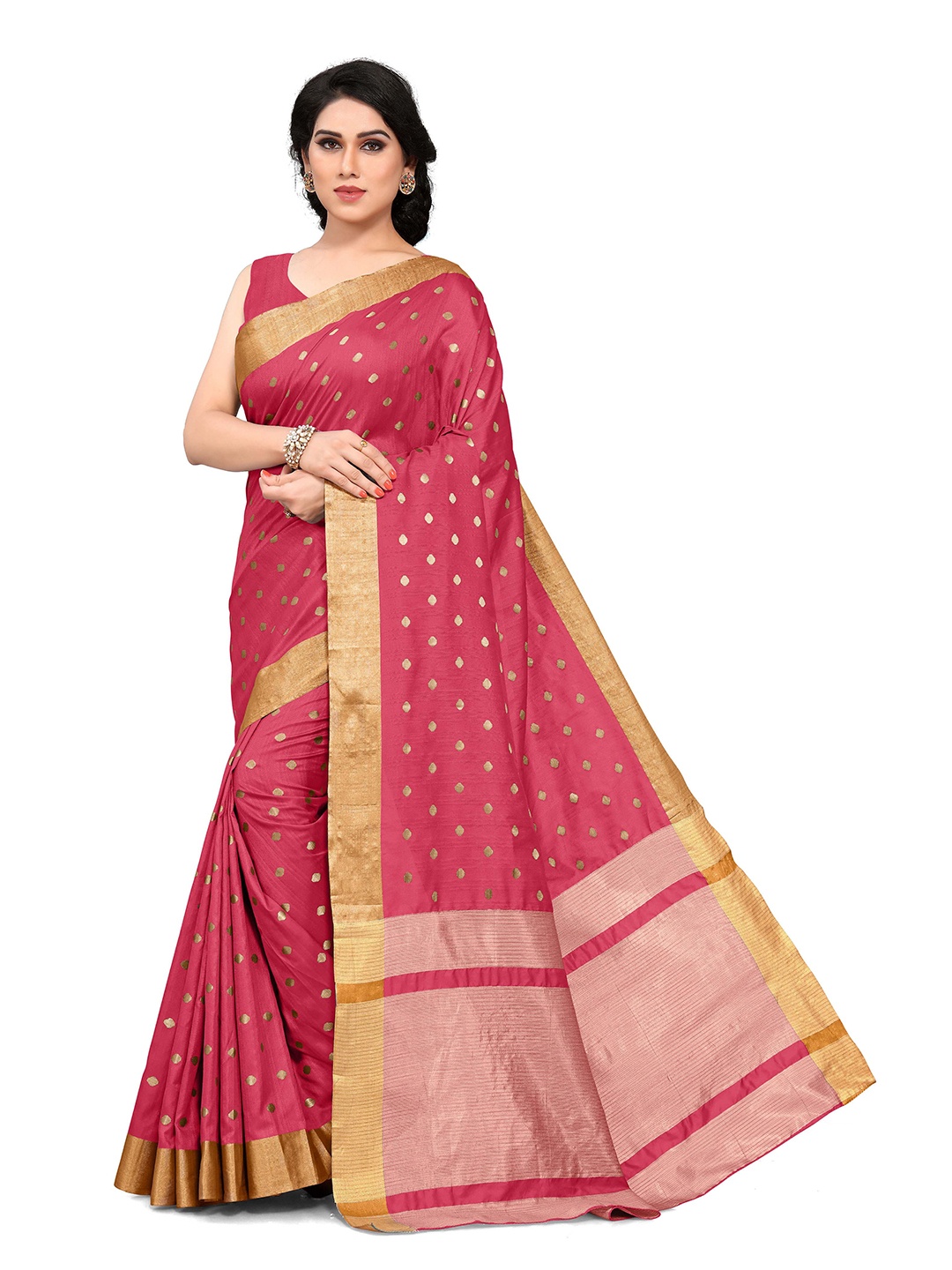 

KALINI Pink & Gold-Toned Zari Patola Saree