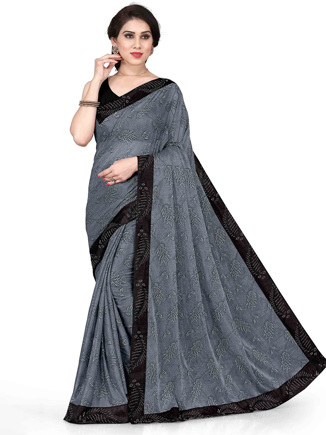 

KALINI Grey & Black Floral Saree