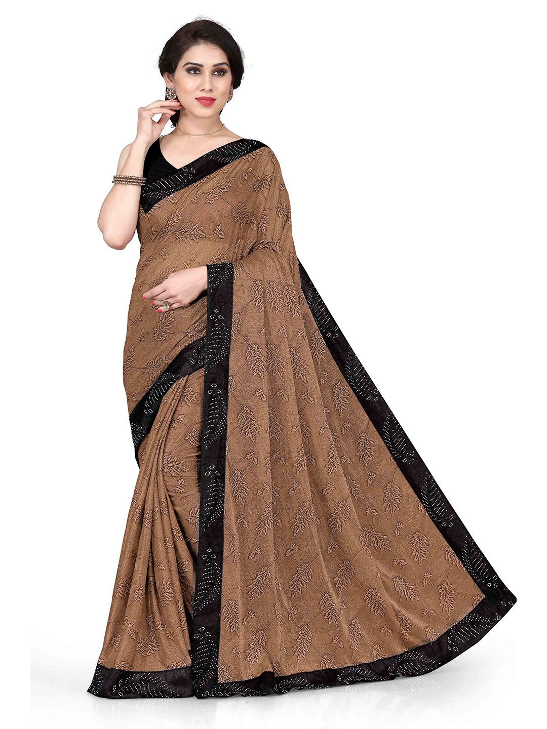

KALINI Brown & Black Floral Saree