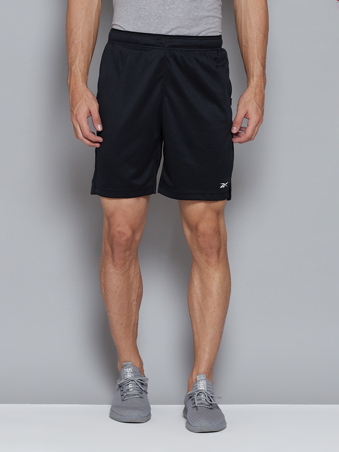 

Reebok Men Black Solid Mid-Rise Training or Gym Sports Shorts