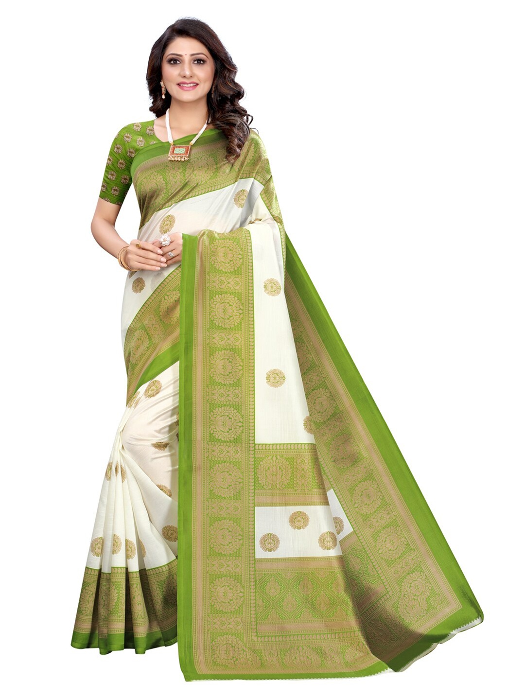 

KALINI White & Green Ethnic Motifs Printed Saree