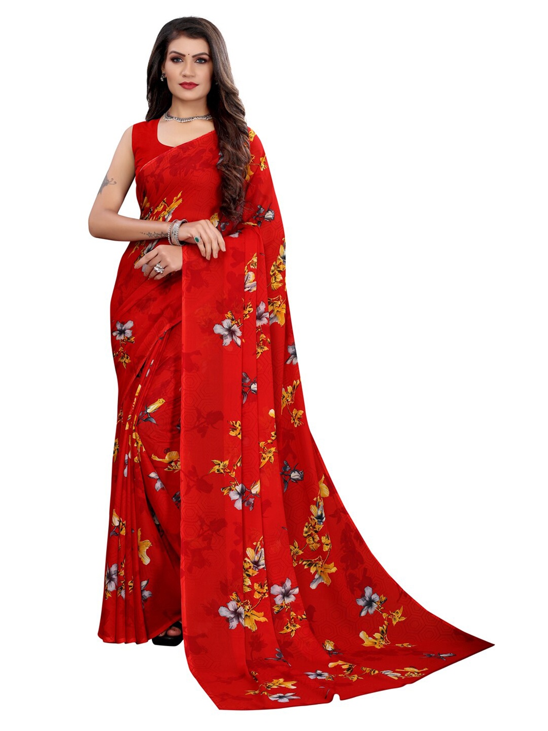 

KALINI Red Floral Printed Saree