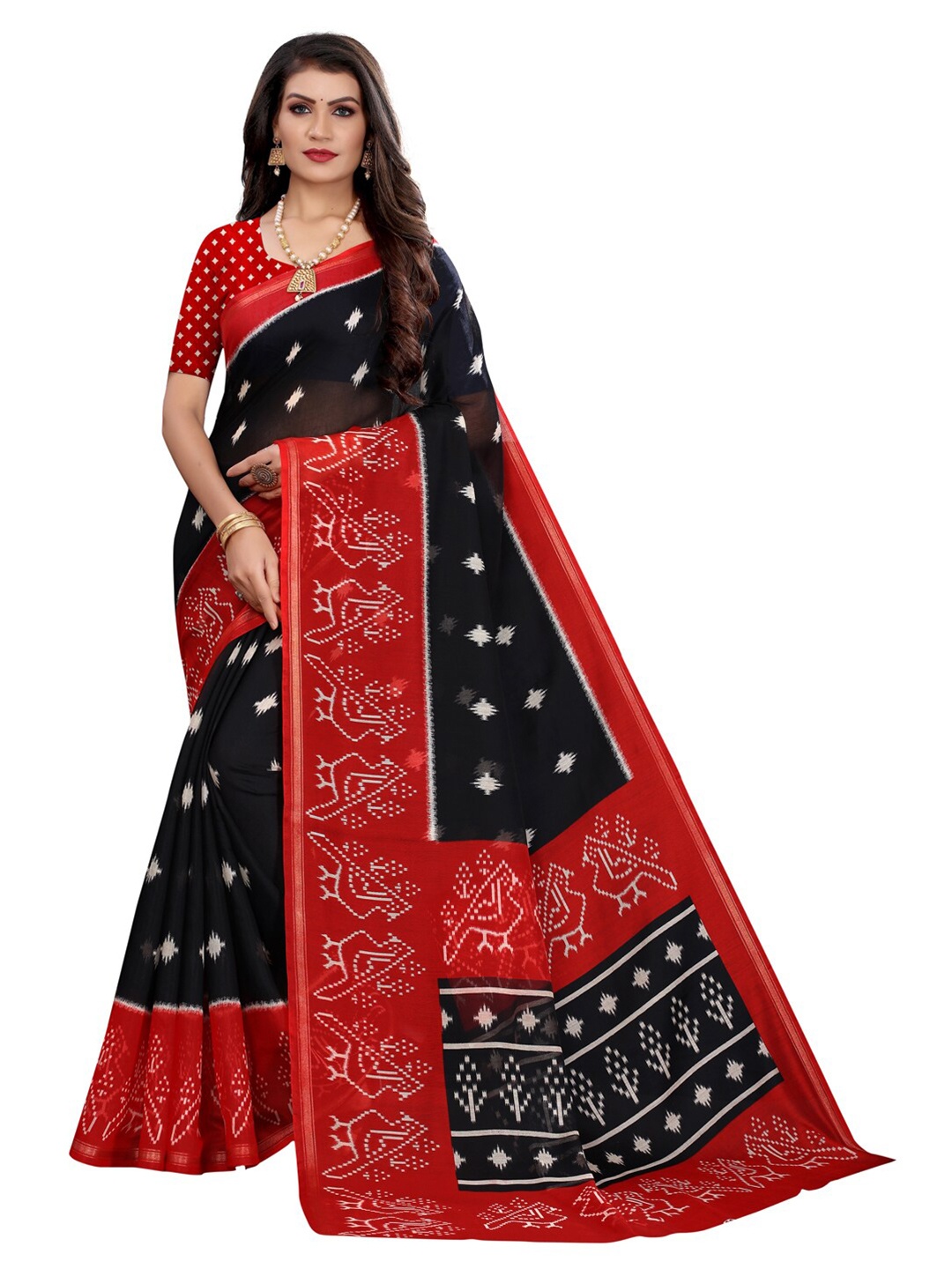 

KALINI Black & Red Patola Printed Saree