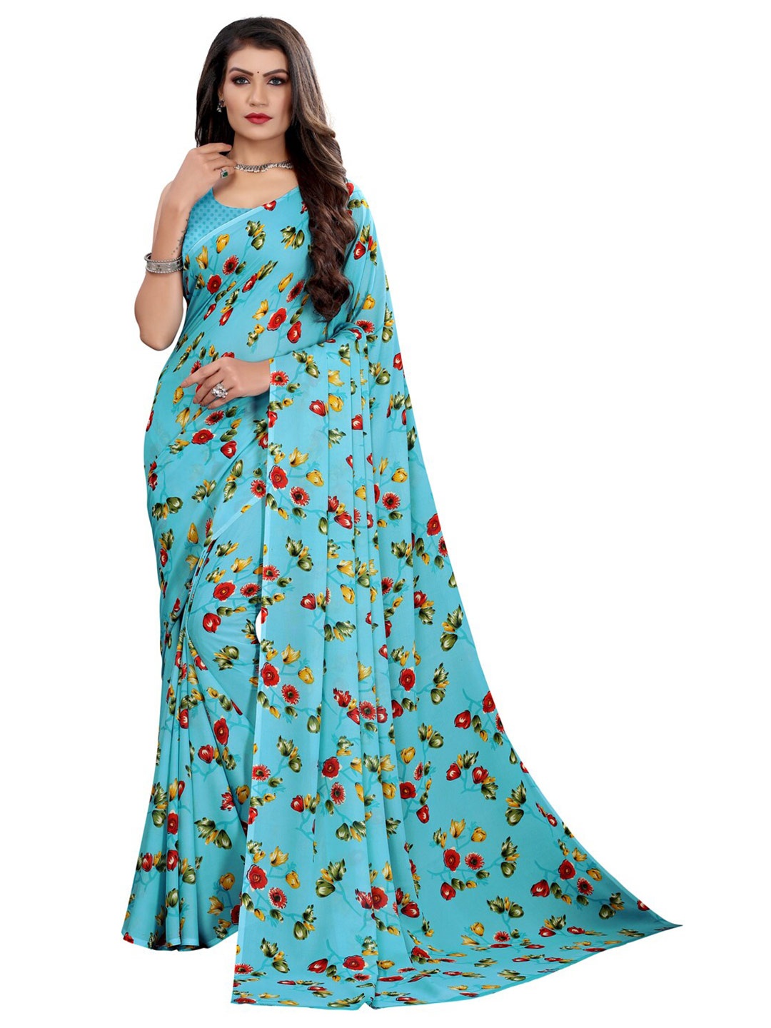 

KALINI Blue Floral Printed Saree