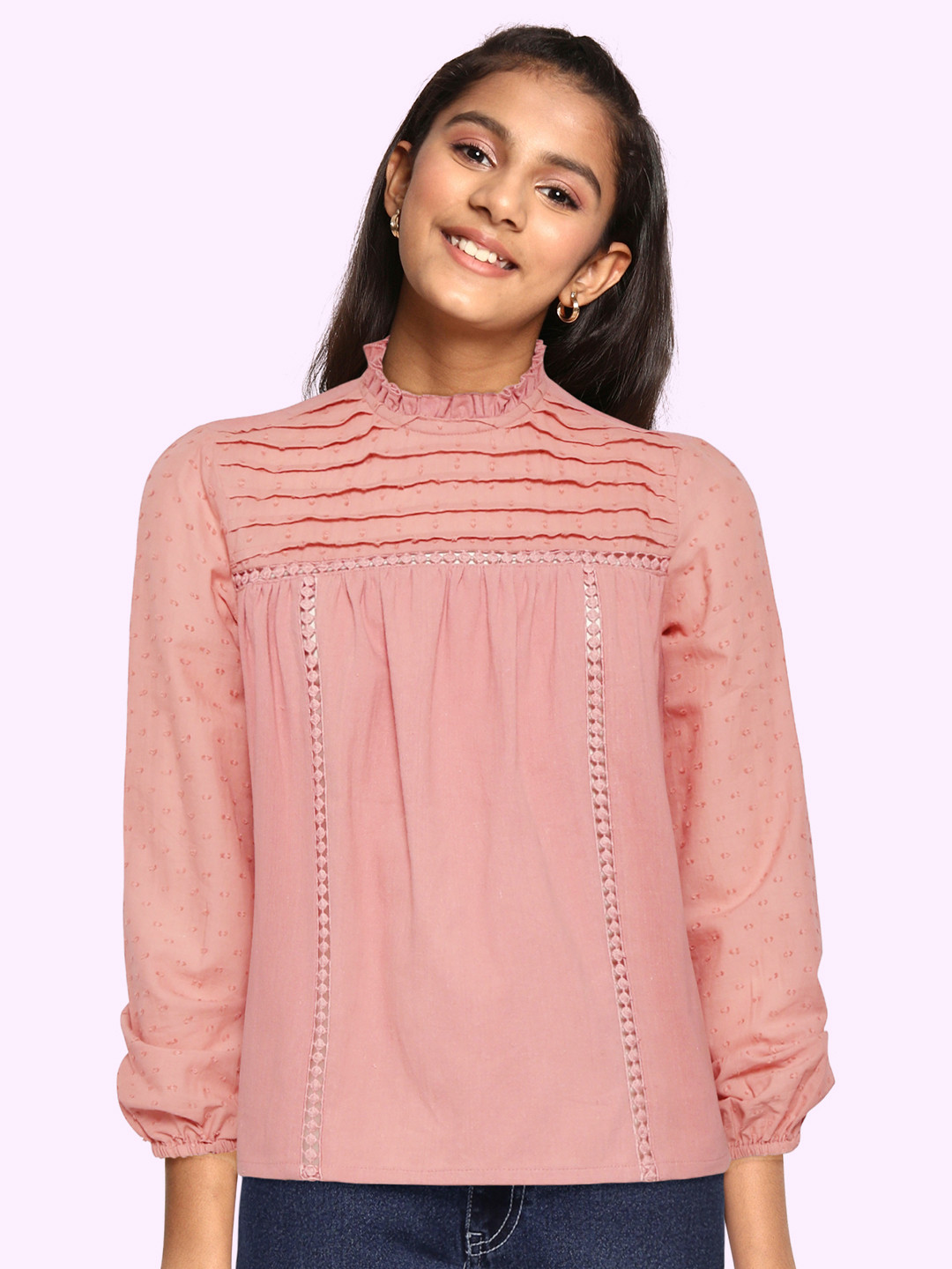 

UTH by Roadster Girls Pink Cotton Self-Design A-Line Top